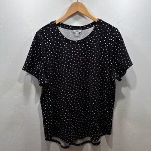 Croft & Barrow Classic Black & White Polka Dot Crewneck Relaxed Fit Top XXL